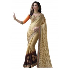 Triveni Superb Beige Colored Border Worked Jacquard Georgette Saree